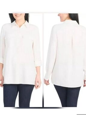 Hilary Radley Women's White Long-Sleeve Tunic Blouse